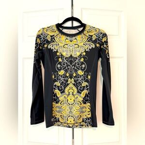 Athleta Tattoo Yellow Gray Long Sleeve Knit Top Active Wear Sz XXS